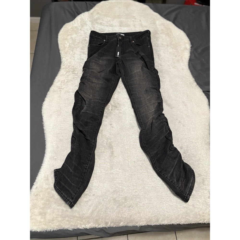 New Fashion Nova Up To No Good Black Stacked Straight Jeans Size 11 Washed